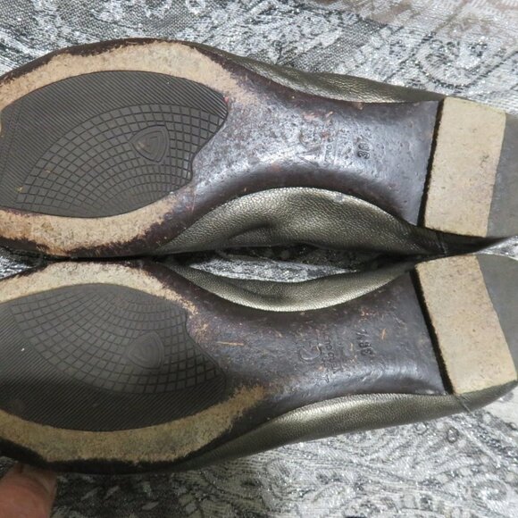 BOGO AGL Black Silverish Leather Cap Toe Ballet Flat Size 8 scrunched slip on 8 - Picture 9 of 13